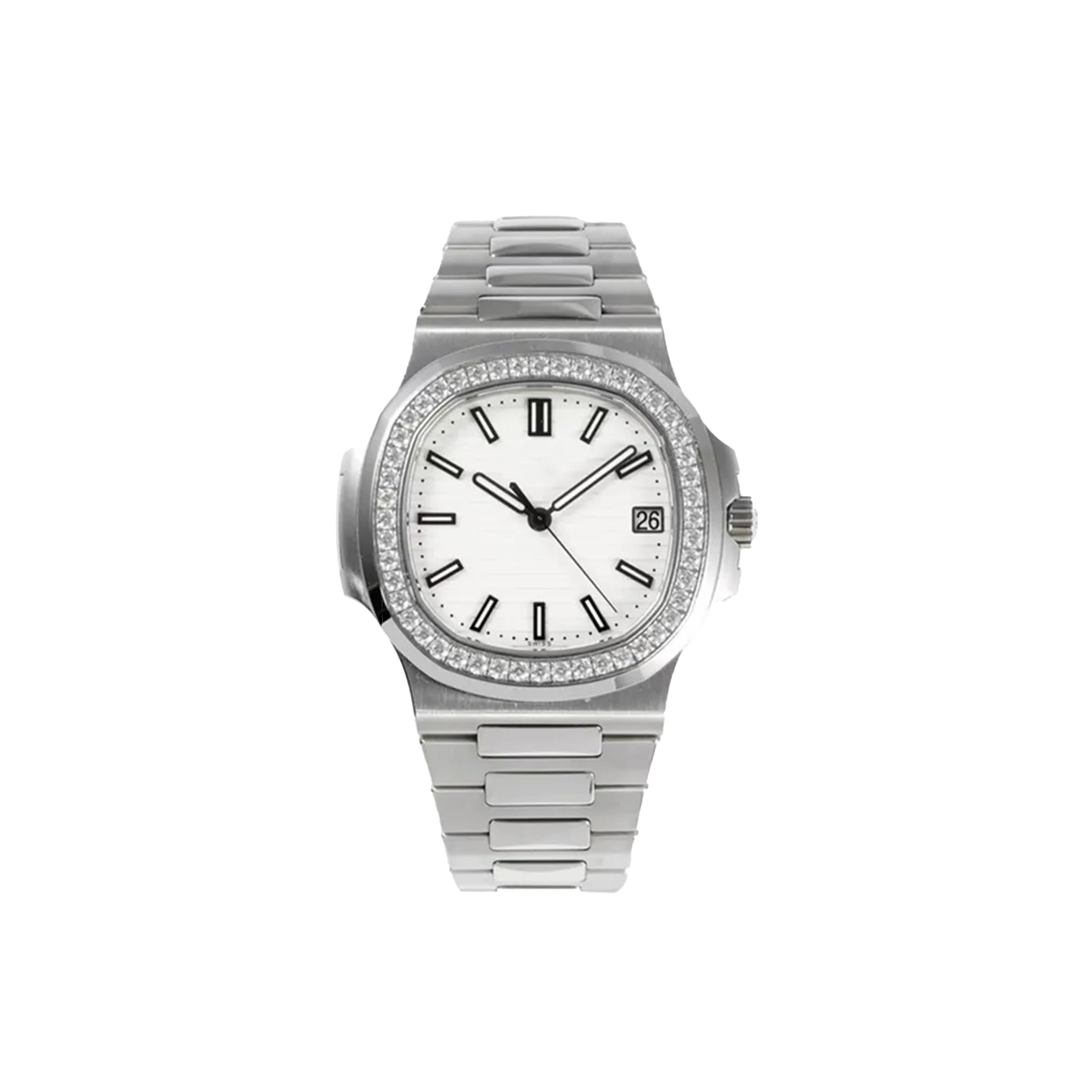 p**ek ph**ppe nautilus stainless steel silver dial Di*m*nd bezel 7118/1200a-010